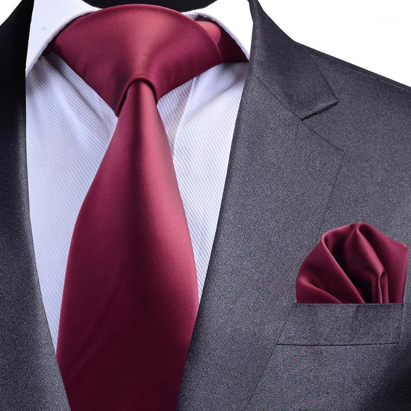 Neck Ties GUSLESON Solid Formal Tie Waterproof Necktie Pocket Square Set Business Wedding Classic Men's Silk 8cm Corbatas Fashion1