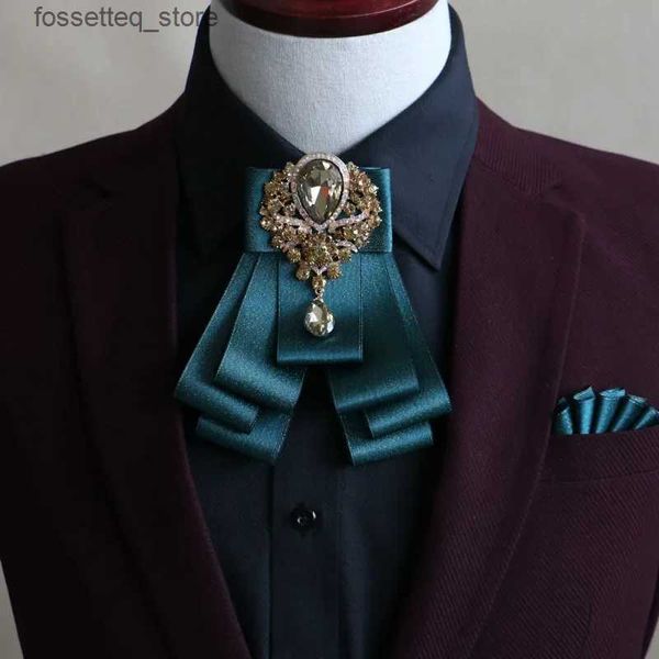 Cravates de cou faites à la main de style britannique, nouveau diamant de fleur, nœud papillon de poche, ensemble de serviettes pour hommes, marié de mariage, nœud papillon, accessoires de vêtements de mode L240313