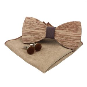 Nekbanden handgemaakte houten vlinderdas set zachte microcued pocket square manchetjes voor mannen trouwfeest bowtie vlinder hanky 3 pc's loten