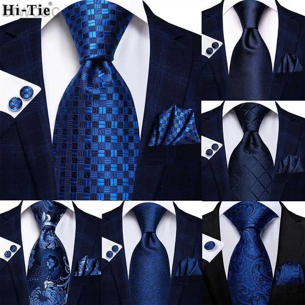 TIENES COLLA Diseñador de hi-empate azul marino a rayas sólidas sólidas corbata corbata de regalo de boda para hombres calidad hanky geming foly de fiesta de negocios 240407