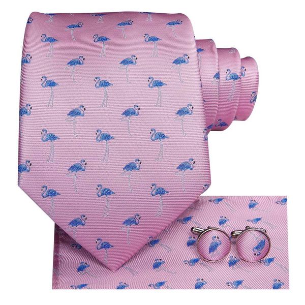 TIENES COLLA HI TIE Diseñador Pink Blue Flamingo impreso Tada de seda Manja para hombres Manguinks Cartoon Mens corbata para hombre Jacquard Gravatac240410