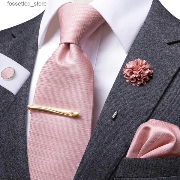 Corbatas de cuello Hi-Tie Diseñador Rosa Oro Rosa Seda Sólida Corbata de boda para hombres Handky Cufflink Corbata para hombre Moda Fiesta de negocios Dropshiping L240313