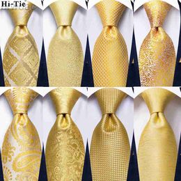 Coules de cou Hi-Tie Luxury Yellow Gol Plaid Paisley Silk Wedding Neck pour hommes Fashion Mens Tie Gravatas Gift Business Party Dropshipping 240407