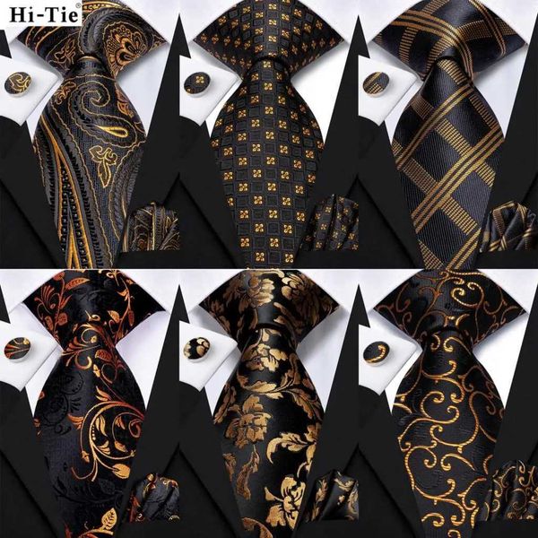 TIENES NECLO HI TIE PSIALEY Negro Seda Elegante Tada Elegante Mens Boda Boda de bolsillo Policita Square Gosins Accesorios al por mayor DesignerC240410