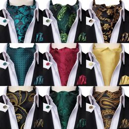 Cravates de cou Hi-Tie Silk Mens Ascot Hanky Boutons de manchette Set Rose Bleu Rouge Or Vert Violet Blanc Jacquard Cravate Cravate pour Homme Mariage Business 231013
