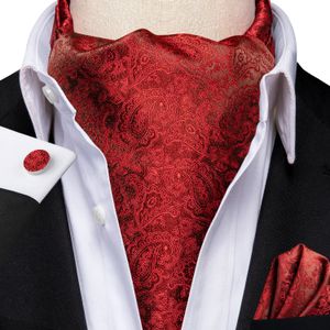 Stropdassen Hi-Tie Zijde Heren Ascot Hanky Manchetknopen Set Das Stropdas voor Mannelijke Bruiloft Zakelijk Roze Blauw Rood Goud Groen Paars Wit Bordeaux 231013