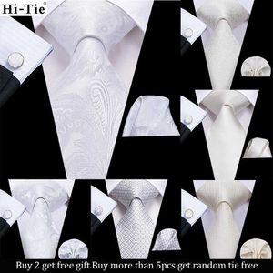 Coules de cou Hi Tie White White Solid Paisley Gift Mens Tie Gravata Silk Wedding Tie Mens Hanky Cuffe Links Set Fashion Design Business Direct Shippingc240407