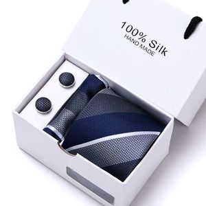 Nekbanden hoogwaardige jacquard bruiloft cadeau zijden tie zak vierkanten set stropdik doos pak accessoires heren mannen rood fit formeel feest j230227