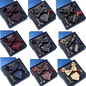 Cravates de haute qualité pour hommes, cravate classique imprimée, boutons de manchette carrés, broches à pince à cravate, boîte cadeau de mariage d'affaires 231118