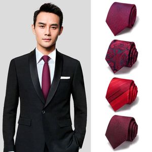 Nekbanden hoge kwaliteit rode bruilofts stropdas voor mannen merkontwerper 7cm zakelijke mode luxe zijden polyester jurk suit stropdas met geschenkdoos J230227