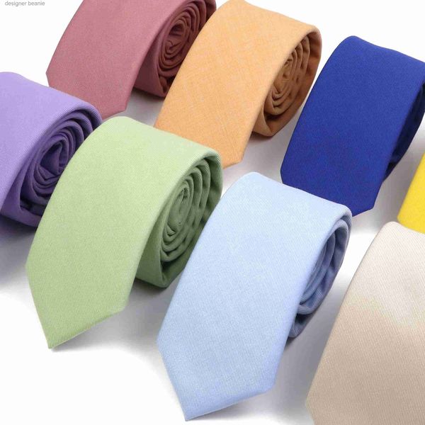 Corbatas de cuello Corbata de algodón suave de alta calidad Corbata hecha a mano de color sólido Corbata rosa verde beige para fiesta de boda Casual Slim Flaco GravataL231215