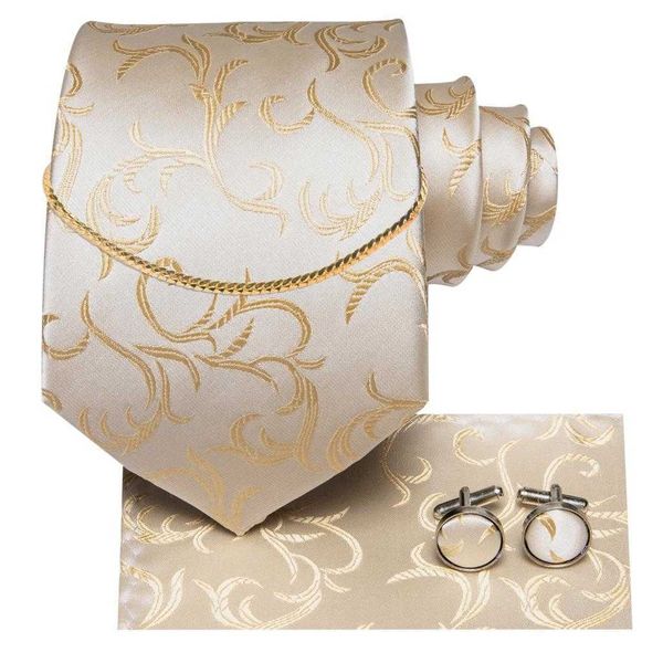 Corbatas para el cuello HiTie 85cm Corbata para hombre Beige Blanco Floral 100 Gemelos de seda Handky Set Corbatas para hombres Boda de lujo de alta calidad