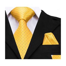 Cravates de cou Hitie Gold Silk Tie 2021 Points jaunes Grand pour hommes Haute qualité Jacquard tissé à la main 160cm CZ0091 Drop Livraison Fa Dhjk6