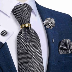 Cravates Pied De Poule Noir Argent Plaid Hommes Cravates Accessoires De Mariage Cravate En Soie Mouchoir Bouton De Manchette Ensemble Cravate Anneau Broche Cadeau Pour Hommes J230227