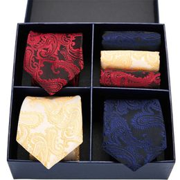 Cravates Huishi Hommes Cravate Set 3PS Boutons de manchette Pocket Square Cravates à carreaux de haute qualité pour hommes Party Chemise de mariage Cravate en gros 231013