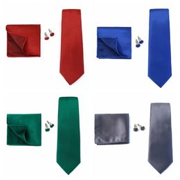 Cravates de cou Huishi Hommes Couleur Solide Cravate de mariage formelle Jacquard tissé Cravate Mouchoir Boutons de manchette pour costume d'affaires 3pcs 230919