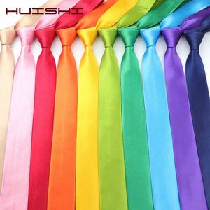 Nekbanden HUSKISHI MENS TIE 38 vaste kleur ultra dunne halslijn polyester smalle stropdas rood en blauw formeel feest tie mode dagelijkse shirt accessoires q240528