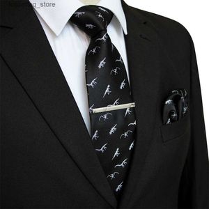 JEMYGINS 18 Styles hommes cravate de mariage motif dinosaure 8 cm soie cravate poche carré mouchoir ensemble cravates pour hommes fête d'affaires L240313