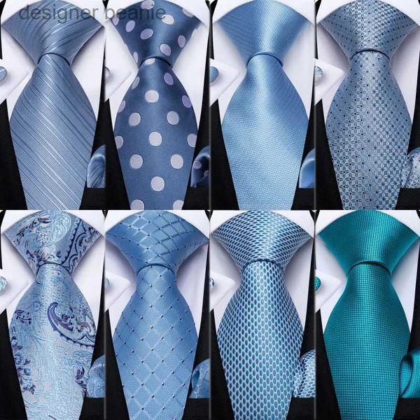 Corbatas de cuello a rayas azul claro para hombre, conjunto de gemelos y pañuelo, corbatas de seda para hombre, corbata de negocios para fiesta de boda, conjunto para hombre, envío directo DiBanGuL231215