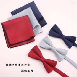 Nekbanden linbaiway bowtie heren katoenen zakdoek set voor heren zakelijk bruiloft stropdas jurk pick square handdoek aangepast logo