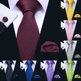 LS5090 Nouveaux hommes cravates mouchoir ensemble 11 couleurs solide cravates en soie pour hommes de mariage affaires marié fête BarryWang 85 cm cravate J230225
