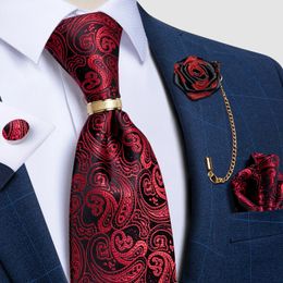 Cravates de luxe cravate rouge Paisley noir cravates pour hommes accessoires de mariage cravate mouchoir boutons de manchette épinglette cadeau pour hommes DiBanGu 231019
