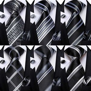 Coules de cou Luxury Black Silver Striped Flowred Fleud for Mens Silk Polyester Wedding Party Collier Forme Gandon Coueton Couilles C240412