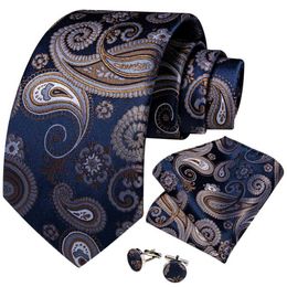 Corbatas de lujo azul dorado Paisley para hombre, corbata de negocios para boda, corbata Formal para hombre, regalo, corbata de seda, pañuelo, gemelos DiBanGu