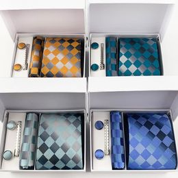 Corbatas de cuello Conjunto de lujo Caja de regalo para hombres Boda Jacquard Corbata Clip cuadrado Gemelos Pañuelo Brezo Pour Teal 230414