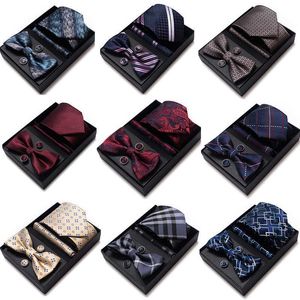 Nekbanden luxe stropdas set geschenkdoos voor mannen stropdas bowtie zakdoek manchetknopen pak voor bruiloftsbedrijf man manchetknoop pochet square cadeaus j230227