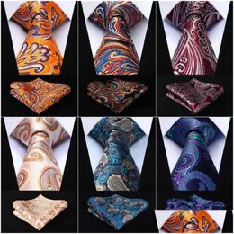 Neck Ties Men 3.4 Silk Tie Fashion Paisley Floral Party Wedding Classic Pocket Square Business Woven Necktie Mandkerchief Set1 Drop D Dhaou