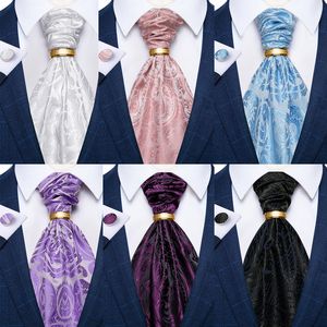 Corbatas para el cuello para hombre, conjunto de corbata de Paisley Ascot de lujo, color rosa y negro, corbata para fiesta de boda, corbatas verdes, gemelos cuadrados de bolsillo, conjuntos de anillos de corbata sólida, regalo 230719