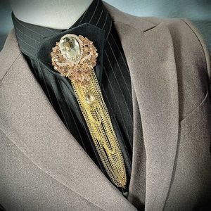 Corbatas para el cuello para hombre, cuello, camisa, pajarita, aleación, diamantes de imitación, cristal, banquete de boda, fiesta, corbata, corbata de lujo, borlas, cadena, cinta, pajarita