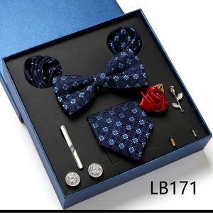Cravates de cou Cravate pour hommes Coffret cadeau avec cravate Bowtie Pocket Square Boutons de manchette Clip Broches 8pc Costume pour la fête de mariage Busniess Men 231118