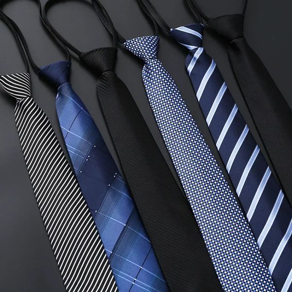 Corbatas para hombre Vestido de negocios Corbata con cremallera Camisa de caballero elegante Novio Boda Raya azul Negro Accesorios de ropa perezosos 231216