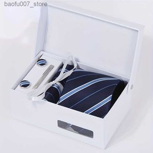 Nek stropdassen heren stropdas cadeau -doos pocket sjaal cufflinks stropd clip set met witte geschenkdoos rode stropdas bruiloftq