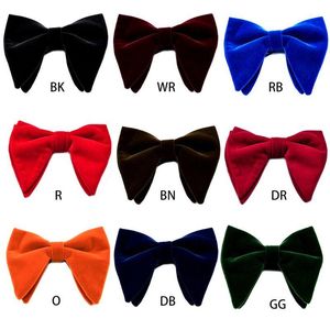 Neck Ties Mens Fluwelen Vintage Dubbellaags Pre-Tied Handgemaakte Vlinderdas Glitter Effen Kleur Tuxedo Grote Oversized Verstelbare Lengte Stropdas