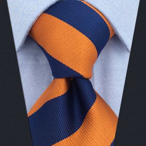 Corbatas para el cuello Azul marino Naranja Rayas Corbata para hombre Conjunto Vestido de novia Pajarita Preatada Nuevo Pañuelo clásico Tamaño extra largo