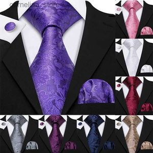Cravates Cravates 50 styles 160 cm hommes cravate longue pour les affaires de mariage cravate en soie violette mouchoir boutons de manchette Paisley Jacquard Floral Barry.Wang Y240325