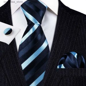 Cravates Cravates 70 pièces mode luxe marine rayé 100% soie cravate cadeaux pour hommes costume cravate de mariage Barry.Wang cravates Hanky ensemble affaires LN-5705 Y240325