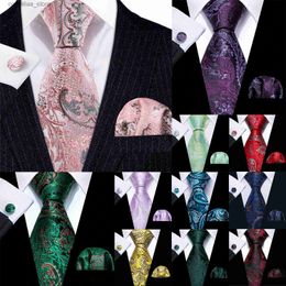 Barry.Wang Cravate en soie florale pour hommes, ensemble de boutons de manchette, rose, vert, violet, rouge, or, nouveauté, cravate en spray pour fête de mariage masculine Y240325