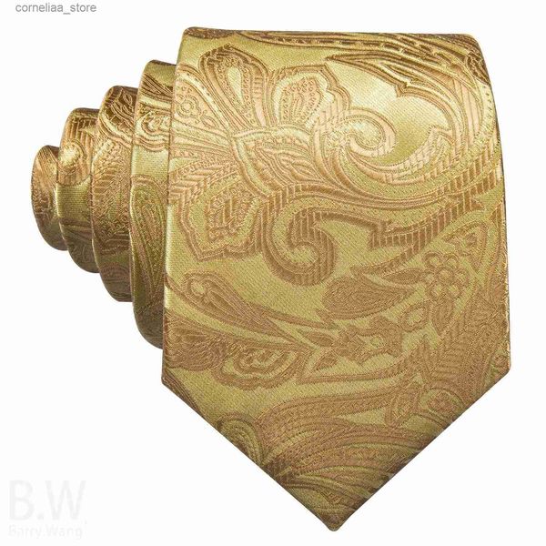 Corbatas para el cuello Corbatas para el cuello Barry.Wang Oro Floral Seda Hombres Corbata Pañuelo Gemelos Conjunto Jacquard Azul Rojo Verde Corbata para boda masculina Fiesta de negocios Y240325