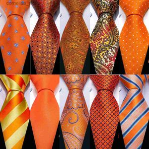 Cravates Cravates Barry.Wang Orange Hommes Cravate De Luxe Designer Soie Stripe Tissé Mouchoir Boutons De Manchette Ensembles Marié De Mariage Cadeaux De Fête D'affaires 5334 Y240325