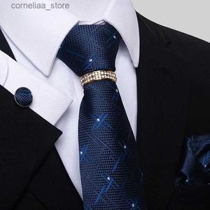 Cravates Cravates Marque De Luxe 8 cm Cravate Hanky Bouton De Manchette Ensemble Gravata Cravate Pour Hommes Bleu hombre Imprimé Mariage Fête Des Pères Bureau Robe Y240325
