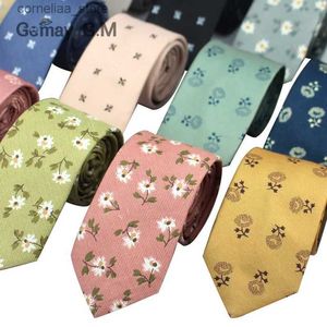 Nekbanden nekbanden katoenen stropdassen voor mannen flora print heren stropdas mode casual 6 cm slanke magere stropdas voor bruiloftsfeest zakelijke bloemen stropdas y240325