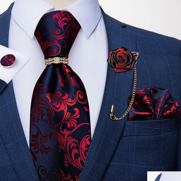 Cravates Cravates Cravates Designer Bleu Rouge Paisley Pour Hommes Cravate De Fête De Mariage Bague De Luxe Broche 100% Soie Ensemble Cadeau Dibangu 231216 Drop Deli Dhego