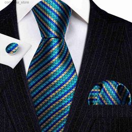 Cravates Cravates Cravates Designer Soie Hommes Cravates Ensemble Vert Sarcelle Or Rayé Bleu Rouge Violet Cravate Poche Carrée Boutons De Manchette Ensemble De Mariage BarryWang 6274 Y240325