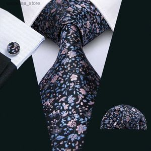 Cravates Cravates Cravates en soie de créateur pour hommes Rose Sarcelle Bleu Floral Or Violet Vert Noir Argent Cravate Ensemble Cadeau de mariage Gravata BarryWang 5036 Y240325