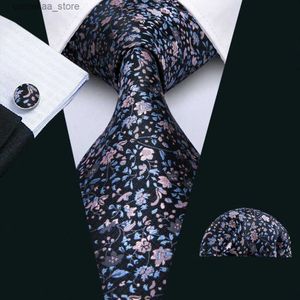 Corbatas Corbatas Corbatas de seda de diseñador para hombres Rosa Verde azulado Azul Floral Oro Púrpura Verde Negro Plata Corbata Conjunto Regalo de boda Gravata BarryWang 5036 Y240325