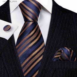 Cravates Cravates Cravates de créateurs pour hommes Bleu Or Rayé Violet Vert Gris Cravate Poche Carrée Boutons de Manchette Ensemble Mariage Corbatas BarryWang 6259 Y240325